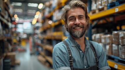 Naklejka premium Happy Warehouse Worker Distribution Center Inventory Management Retail Supply Chain
