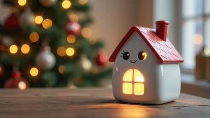 white ceramic house on new year festive background