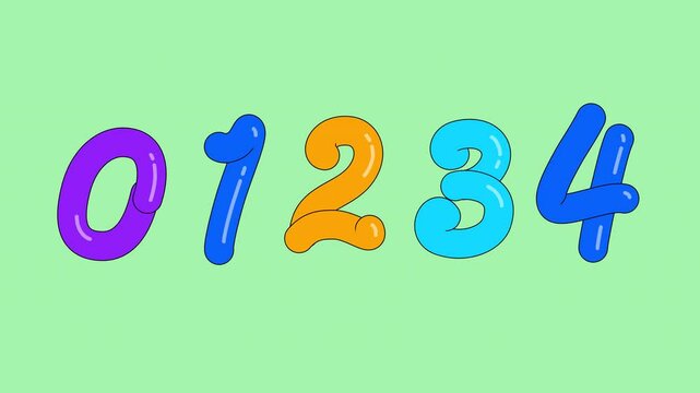 Animated stroke line digits or numbers. Numbers 0-4 together and separately on a transparent alpha channel.