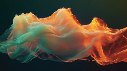 Obraz premium Abstract 3D Flowing Liquid-Like Wave Textures in Orange, Green, and Copper Gradient