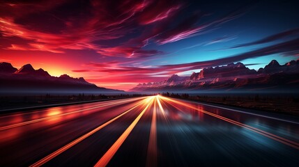 Obraz premium A abstract long exposure asphault Road photo of a highway at night.