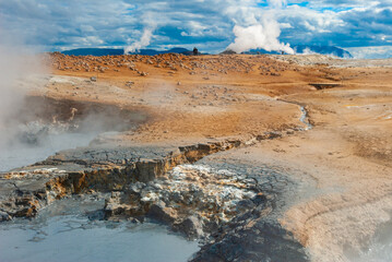 Námaskarð is a narrow geothermal pass between the mountains Námafjall and Dalfjall in North East Iceland. Namaskard is hot springs and many other curious attractions.