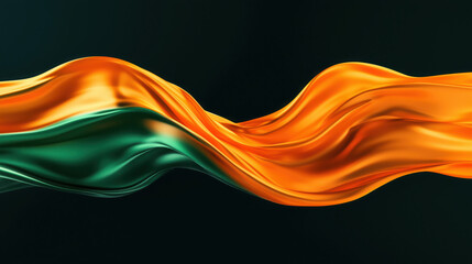 Obraz premium Abstract 3D Flowing Liquid-Like Wave Textures in Orange, Green, and Copper Gradient