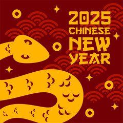 Gold snake celebrates 2025 Chinese New Year red background.