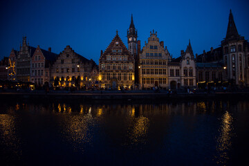 Obraz premium Night view to the city of Ghent, Belgum