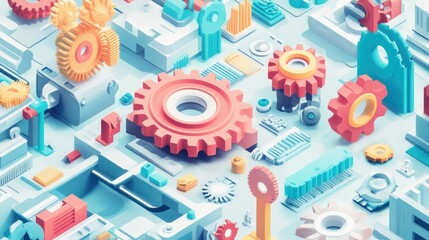 Fototapeta premium An isometric illustration of gears and cogs representing engineering education.