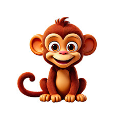 Obraz premium Cheerful cartoon monkey with bright eyes and friendly expression sitting happily