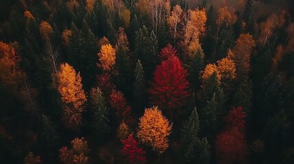 Aerial View of Autumn Forest: A Symphony of Colors