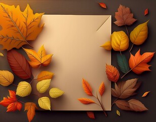 a group of tiny autumn leaves in shape of square. spacious empty copy space in the center.