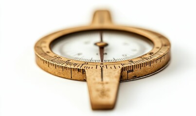 Aged brass compass,  measuring device,  directional markings.