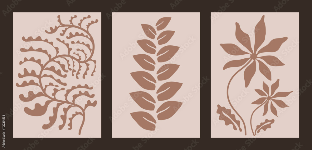 Aufkleber floral backgrounds set. flower pattern. mocha mousse color of the year 2025. hand drawn vector templ