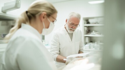 Obraz premium Professional dental team at work in modern clinic setting