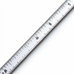 White measuring tape diagonally on white background.