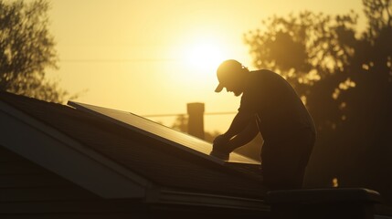Fototapeta premium Solar panel installation at sunrise - sustainable energy concept for eco-friendly living