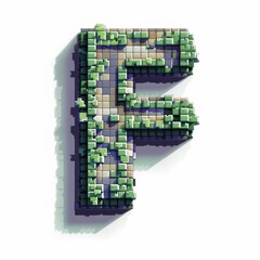Fototapeta premium Letter F in 8-bit voxel pixel art style, isolated on white, perfect for retro, gaming, and digital