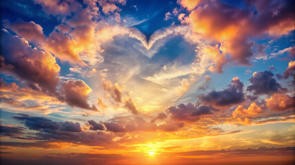 Obraz premium Heart-shaped cloud in colorful sunset sky