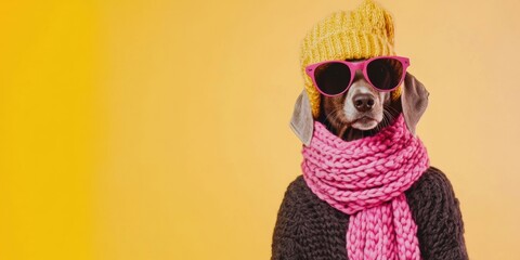 Fototapeta premium A fashionable dog sports trendy sunglasses and a colorful scarf for a fabulous look