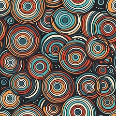 Fototapeta premium Abstract Retro Circles Pattern: Seamless design featuring vibrant, concentric circles in a retro color palette. Perfect for textile prints, backgrounds, and surface design. 
