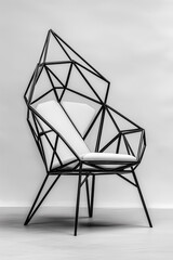 Obraz premium Sleek geometric throne features a striking black frame and white cushioning, perfect for contemporary interiors