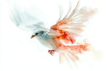 Obraz premium Bird in flight, painted, soft colors, light background.