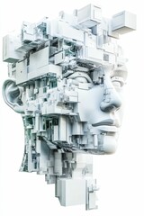 Naklejka premium Abstract head, fragmented, geometric, white, digital.