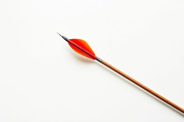 Wooden arrow with red fletching, isolated.