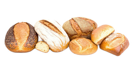Assorted Freshly Baked Artisan Breads on White Background