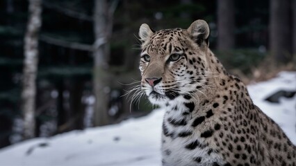 Obraz premium Stunning high-resolution images of the rare and endangered Amur leopard in its natural habitat. Perfect for wildlife, conservation, and nature-themed projects.