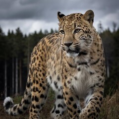 Obraz premium Stunning high-resolution images of the rare and endangered Amur leopard in its natural habitat. Perfect for wildlife, conservation, and nature-themed projects.