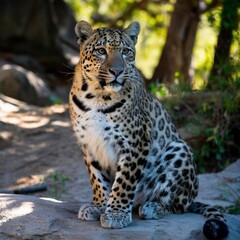 Obraz premium Stunning high-resolution images of the rare and endangered Amur leopard in its natural habitat. Perfect for wildlife, conservation, and nature-themed projects.