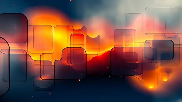 Vibrant colors collide in an abstract display of fiery hues and geometric shapes reflecting energy and transformation. Generative AI