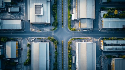 Aerial view of industrial complex intersection.
