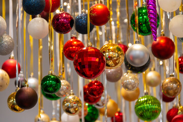 Christmas baubles, balls during the festive season at night