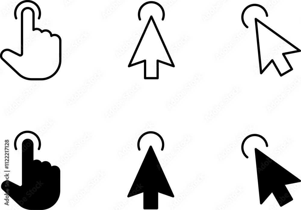 Fototapete mouse click cursor and loading icon for web computer mobile app or ui design. mouse pointer black an