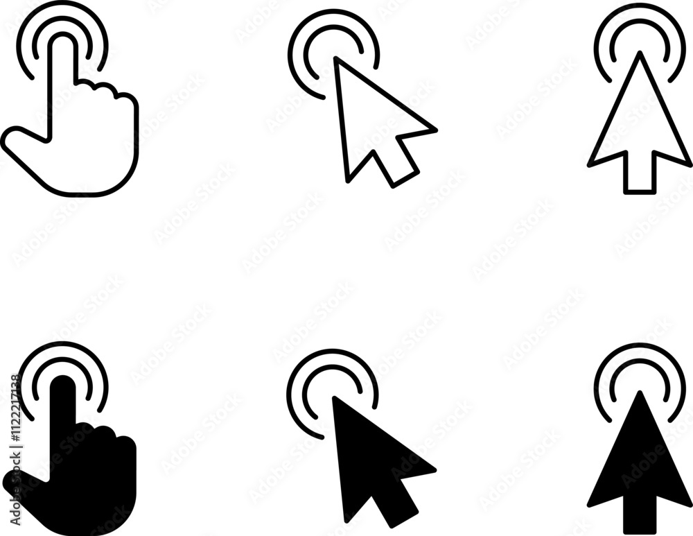Fototapete mouse click cursor and loading icon for web computer mobile app or ui design. mouse pointer black an