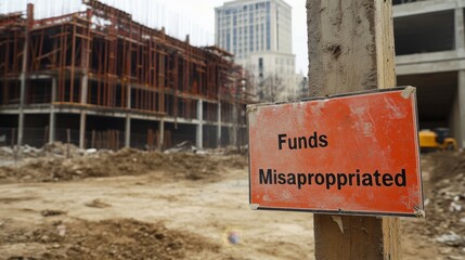 Construction Site with Misappropriated Funds Warning Sign