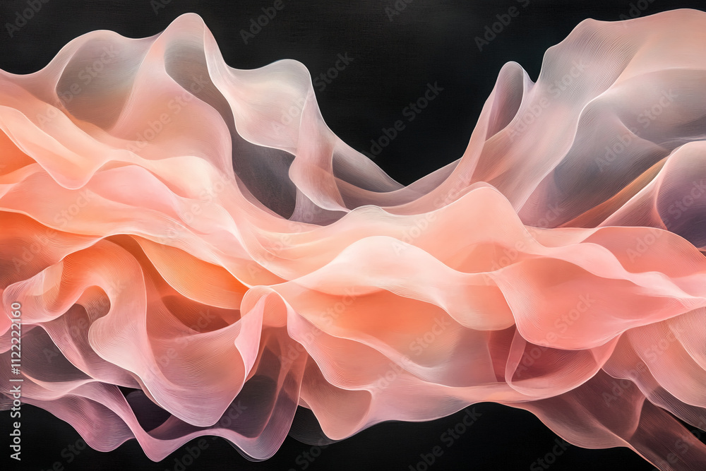Poster Soft flowing fabric creates a captivating visual effect with delicate waves and rich colors in an artistic display