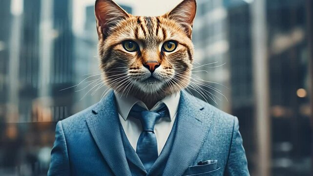 idea style trendy illustrated animal portrait wild man elegant fashion composition human olated creative standing pastel abstract suit colourful blue cat dressed yellow ge
