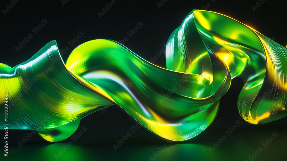 Poster colorful abstract light patterns swirling in green and yellow with a dynamic, organic flow. abstract