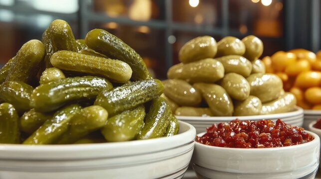 Delightful Assortment of Cheremsha Showcasing Fresh and Pickled Varieties at a Vibrant Market