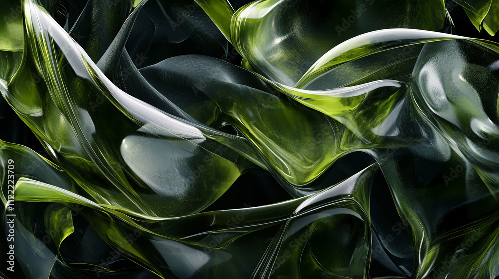 Poster abstract design featuring flowing green and black waves in a modern artistic style. abstract art ill
