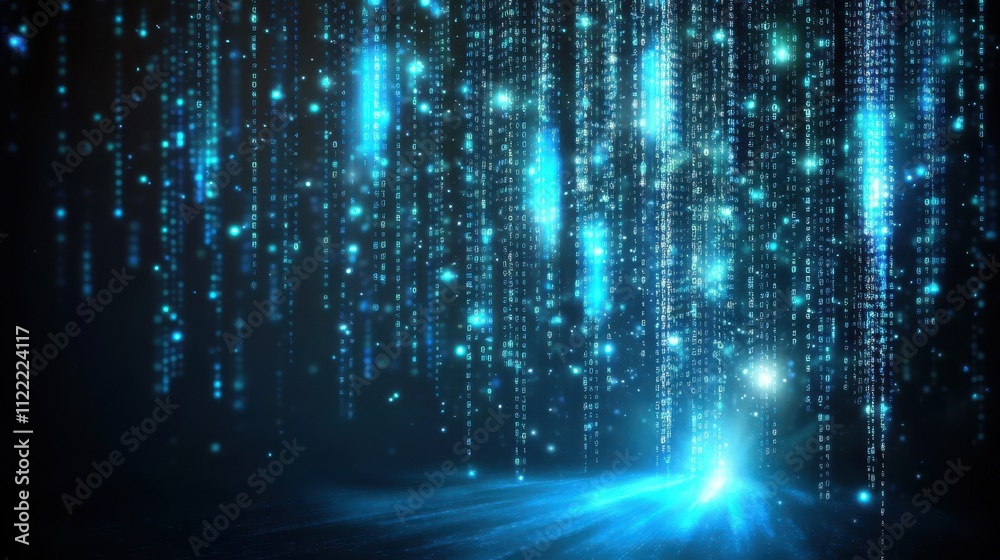 Poster Exploring Futuristic Growth With Blue Binary Code and Upward Arrows Symbolizing Progress