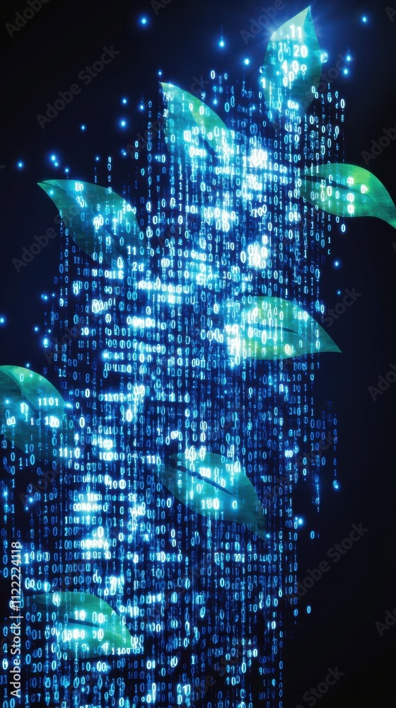 Poster Growth and Progress Represented by Upward Arrows in a Digital Landscape With Blue Binary Code