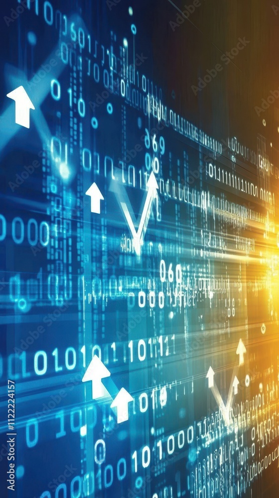 Aufkleber Exploring the Upward Trajectory of Digital Innovation Through Binary Patterns and Arrows