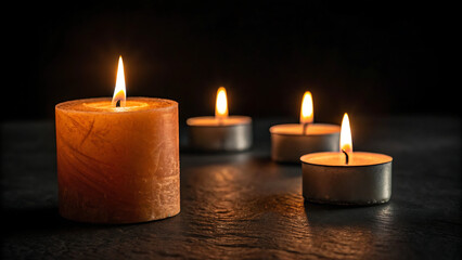 Flame candles isolated on black background. Close up.
