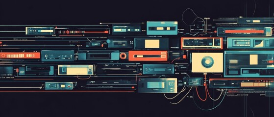 Fototapeta premium Interconnected retro devices, digital network.