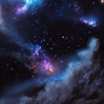 Starry sky with clouds and glittering cosmos