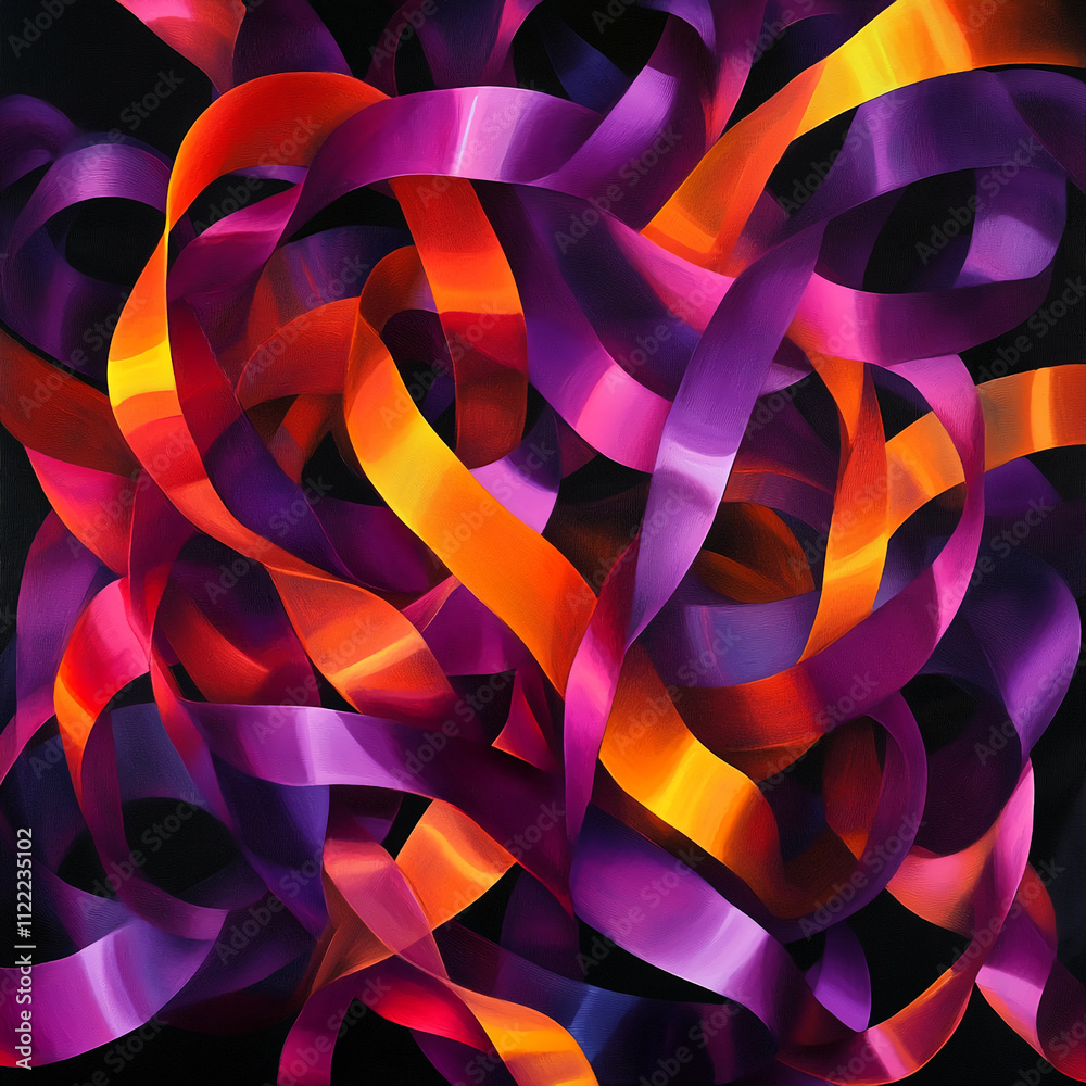 Aufkleber Colorful ribbons in vibrant swirls create an abstract design showcasing dynamic motion and light. Abstract art illustration