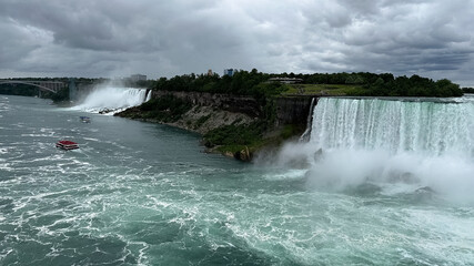 Niagara Falls, Ontario, Canada. Niagara Falls is the largest waterfall in the world.