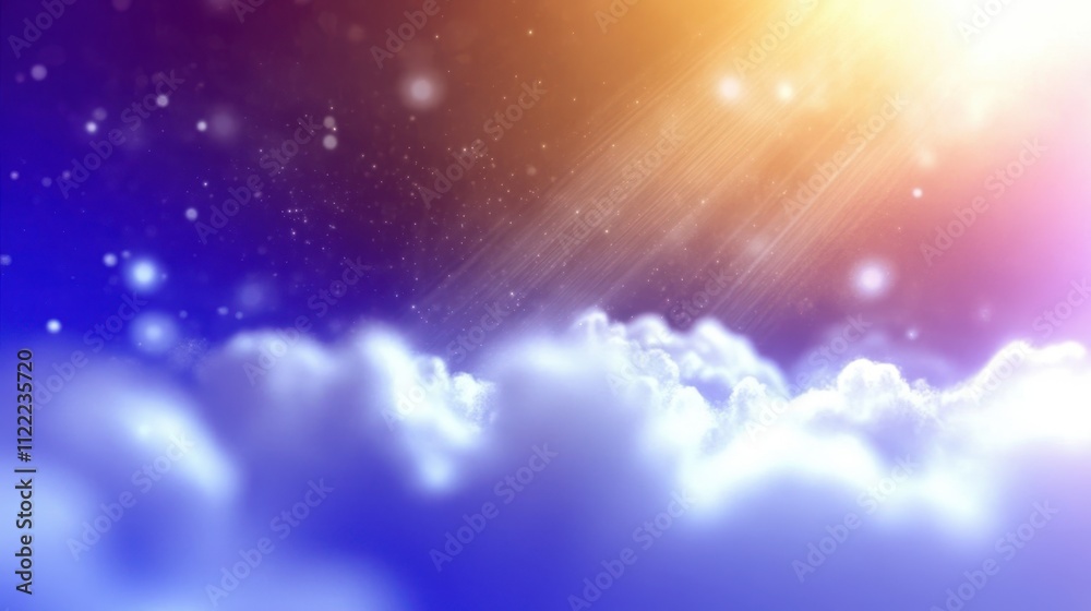 Poster cosmic dreamscape filled with ethereal clouds and galactic wonders unfolding in vibrant colors